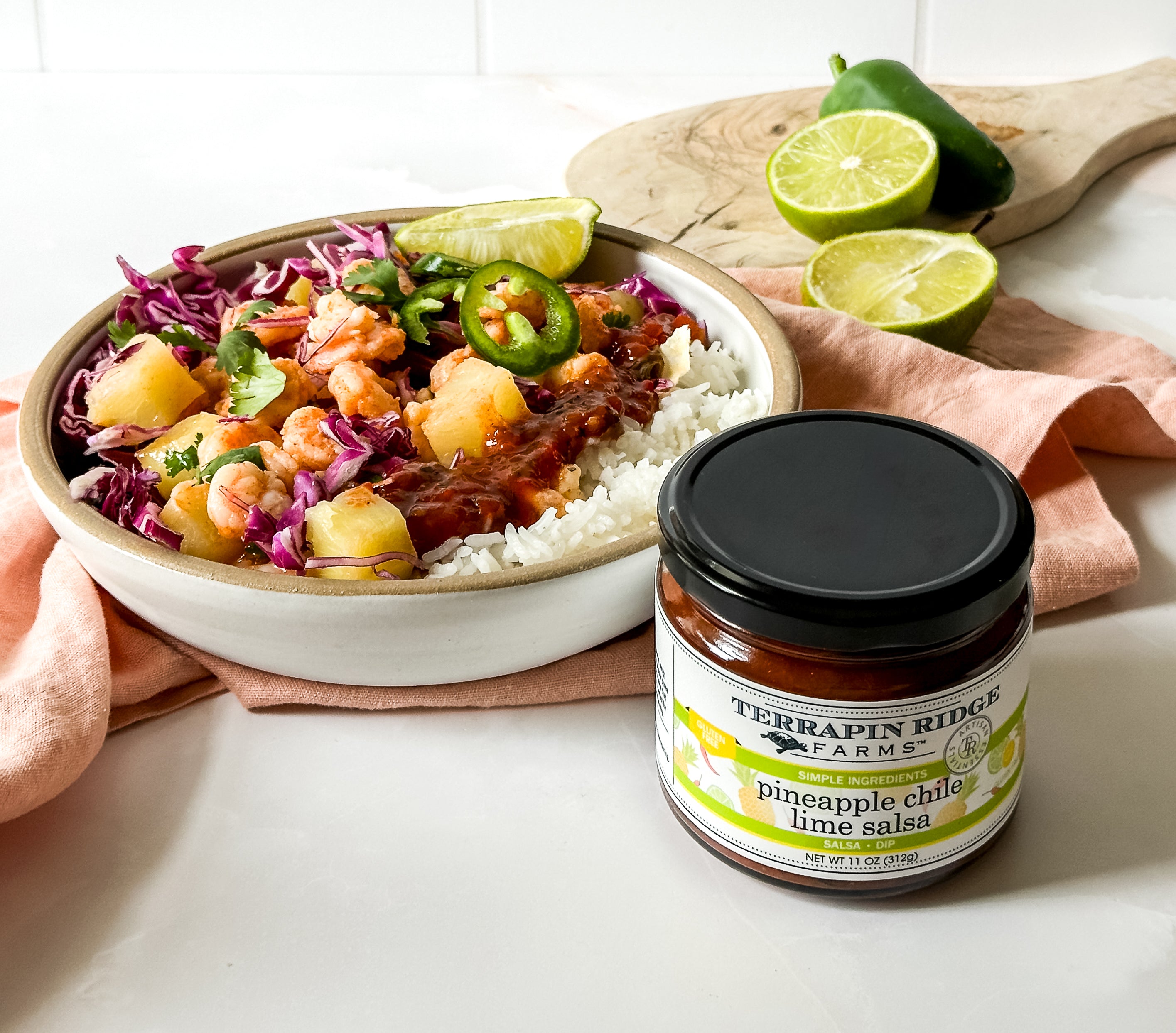Pineapple Chile Lime Salsa & Shrimp Burrito Bowl with Terrapin Ridge Farms Pineapple Chile Lime Salsa Pineapple Chile Lime Salsa & Shrimp Burrito Bowl with Terrapin Ridge Farms Pineapple Chile Lime Salsa